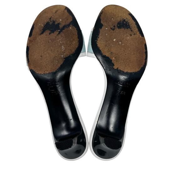 Gucci Monogram Canvas Kitten Heel Slides Blue White Logo Mules Sandals 7.5 - Picture 9 of 9